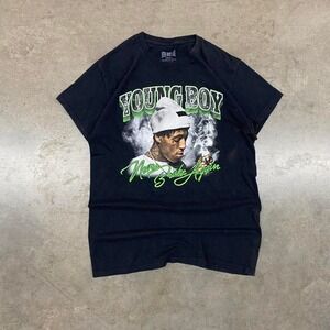 NBA YoungBoy Black Green Graphic T-Shirt Y2K Rap Tee Men's Size S